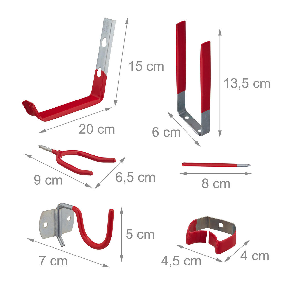 32-TEILIGES Wandhaken-Set - Rot, Kunststoff/Metall (3.5/15/20cm) - Relaxdays