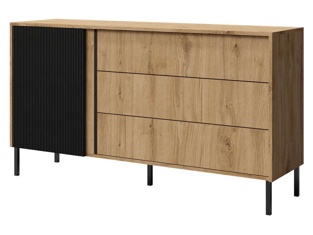 SIDEBOARD Mia 03 - Schwarz/Braun, Holzwerkstoff/Metall (145/80/41cm) - MIRJAN24
