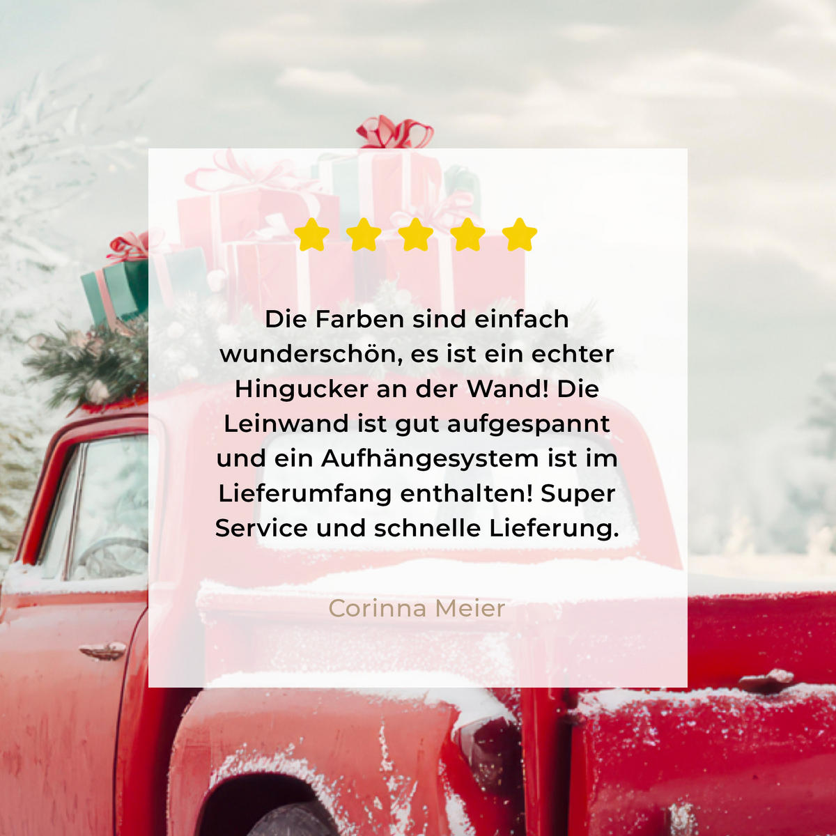 LEINWANDBILD Auto - Rot - Geschenke - Winter - Schnee - Weihnachten 60x80 cm - Rot, Textil (60/80cm) - MuchoWow