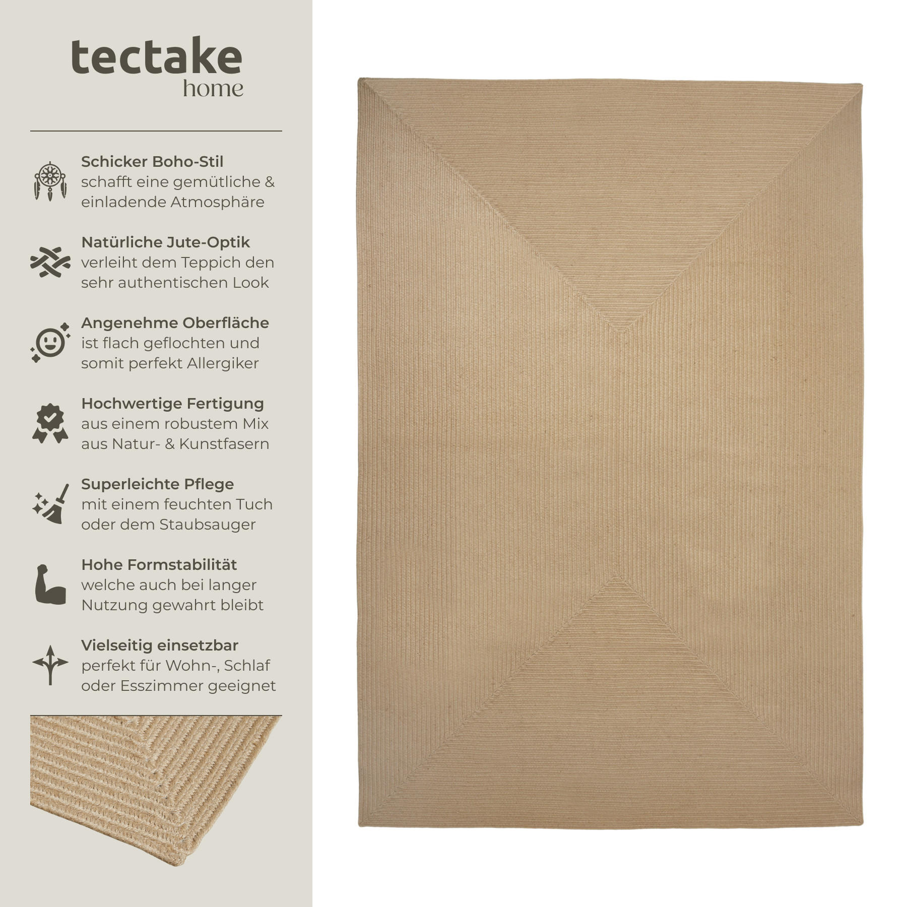 GEFLOCHTENER-TEPPICH Vibe,strapazierfähig und pflegeleicht,braun - Braun, Textil (200/290cm) - tectake