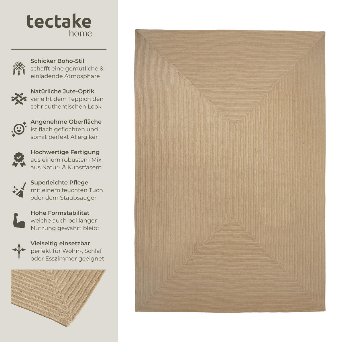 GEFLOCHTENER-TEPPICH Vibe,strapazierfähig und pflegeleicht,braun - Braun, Textil (200/290cm) - tectake