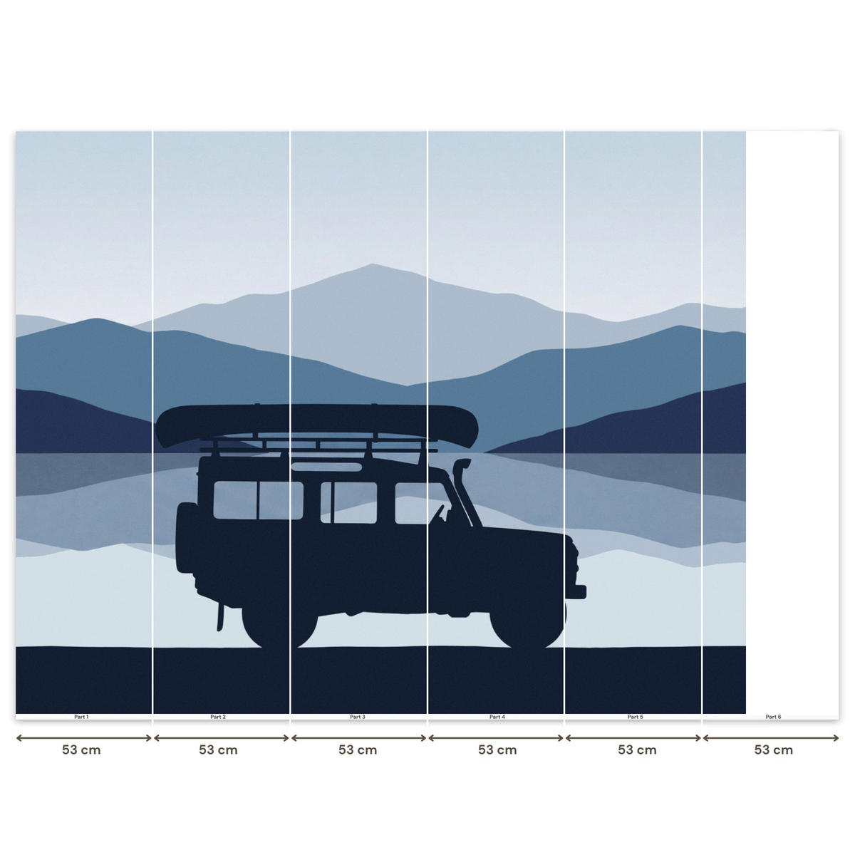 KINDERTAPETE - Auto - See - Berge - Blau - 280x240 cm - Blaugrau, Papier (280/240cm) - OnlyWow