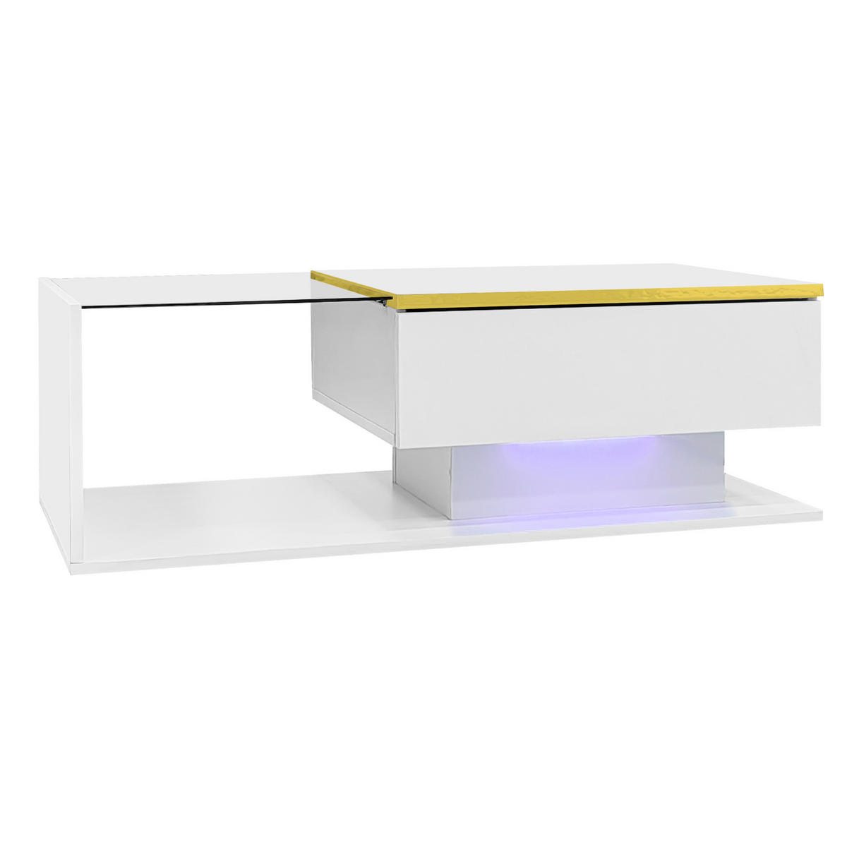 COUCHTISCH mit LED 100x50 cm Weiß mit Glasplatte - Weiß, Holzwerkstoff (100/50/32.5cm) - Meubliv