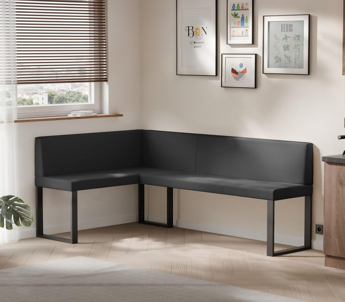 ECKBANK links SANA U Kunstleder glatt, 128/168 cm Schwarz - Schwarz, Kunststoff/Textil (128/168cm) - Idohome
