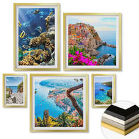 WANDBILDER 5er Set - 50x50 cm & 20x30 cm & 40x60 cm Goldrahmen - Berglandschaften im Hintergrund - Goldfarben, Kunststoff (40/60cm) - ArtPrintCave