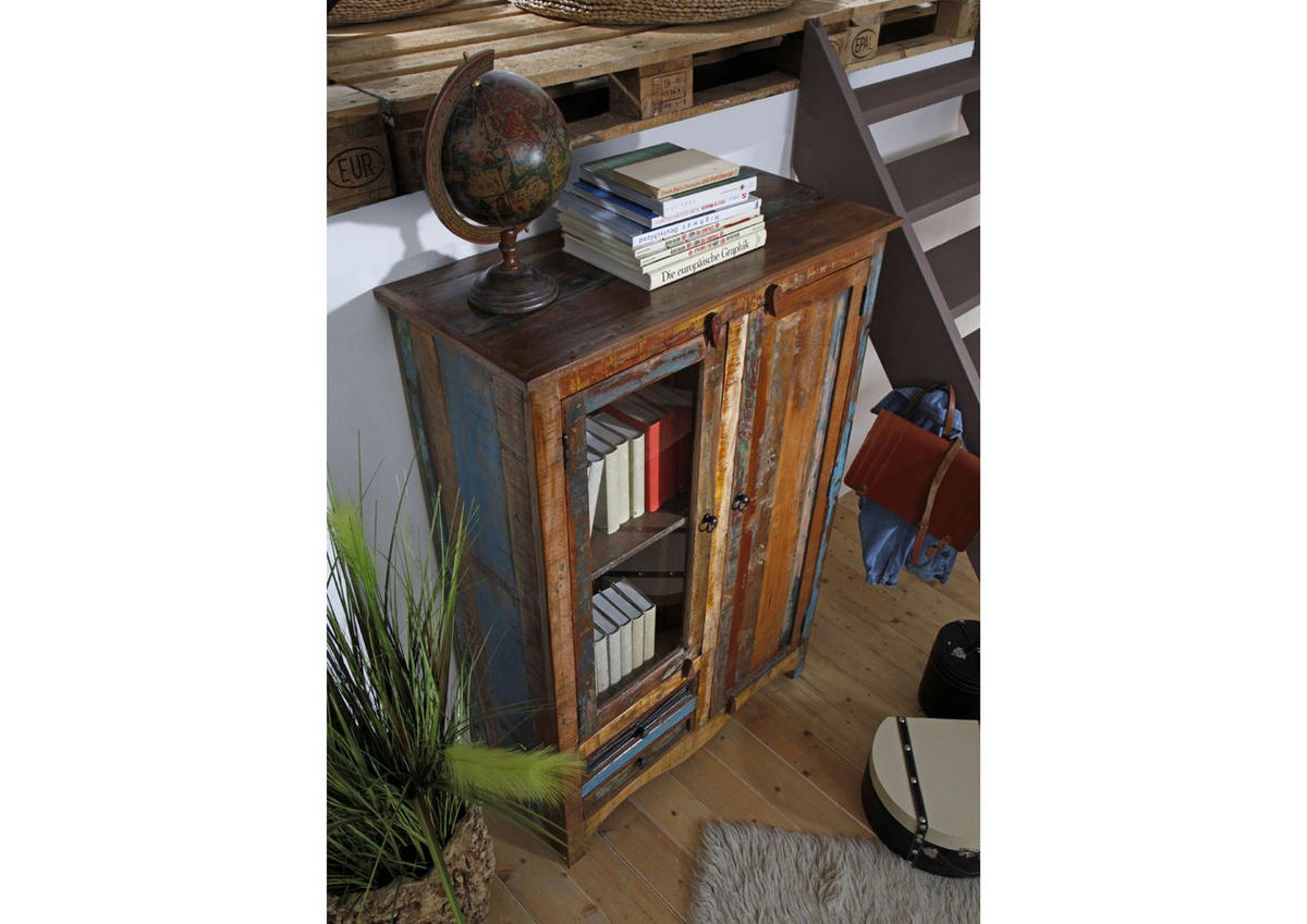 VITRINE Altholz 95x42x140 mehrfarbig lackiert NATURE OF SPIRIT #51 - Multicolor, Holz (95/140/42cm) - Massivmoebel24