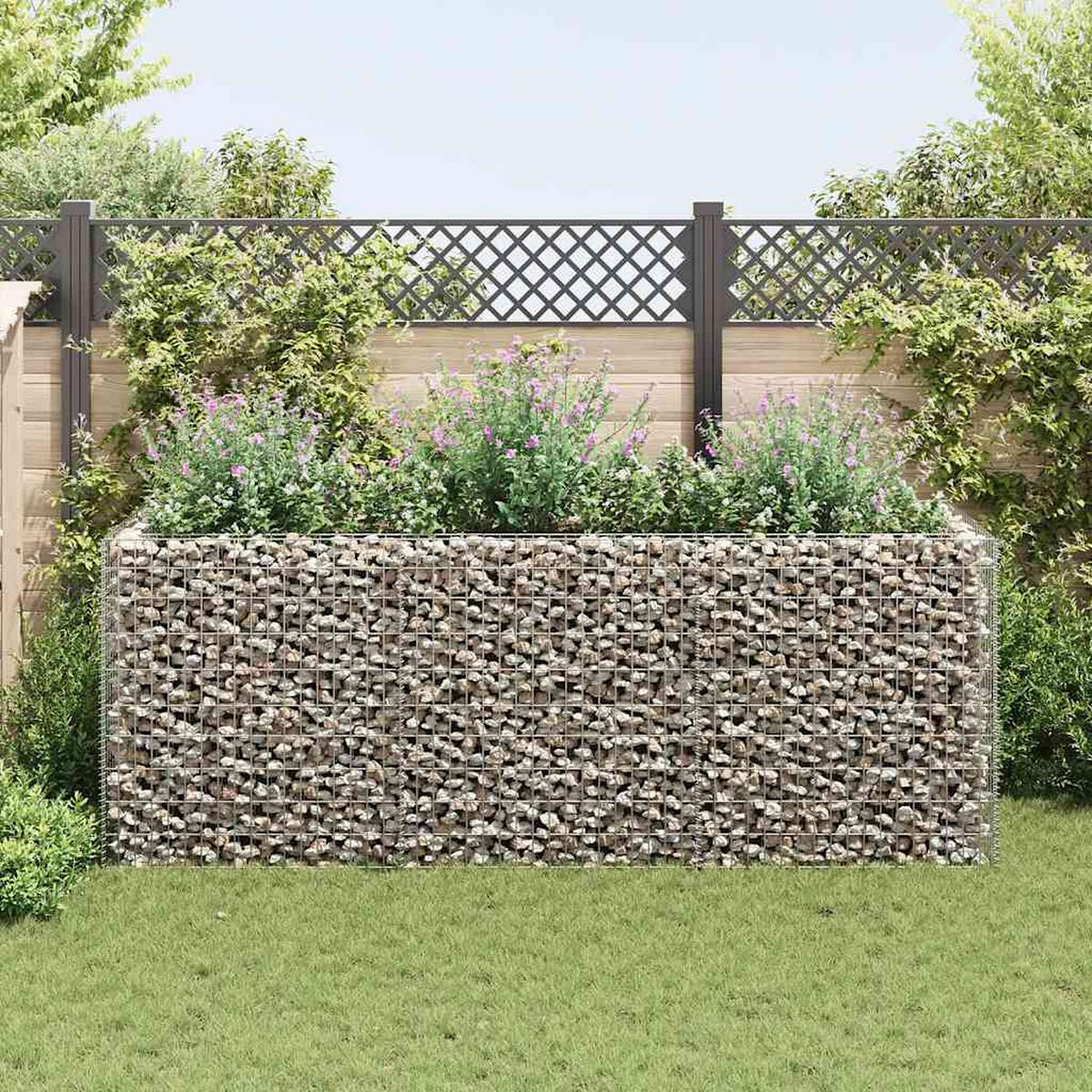 GABIONEN Hochbeet ROON aus Stahl | 270×90×100cm | Steinkorb Gabionengitter - Silberfarben, Metall (270/100/90cm) - DELUKE