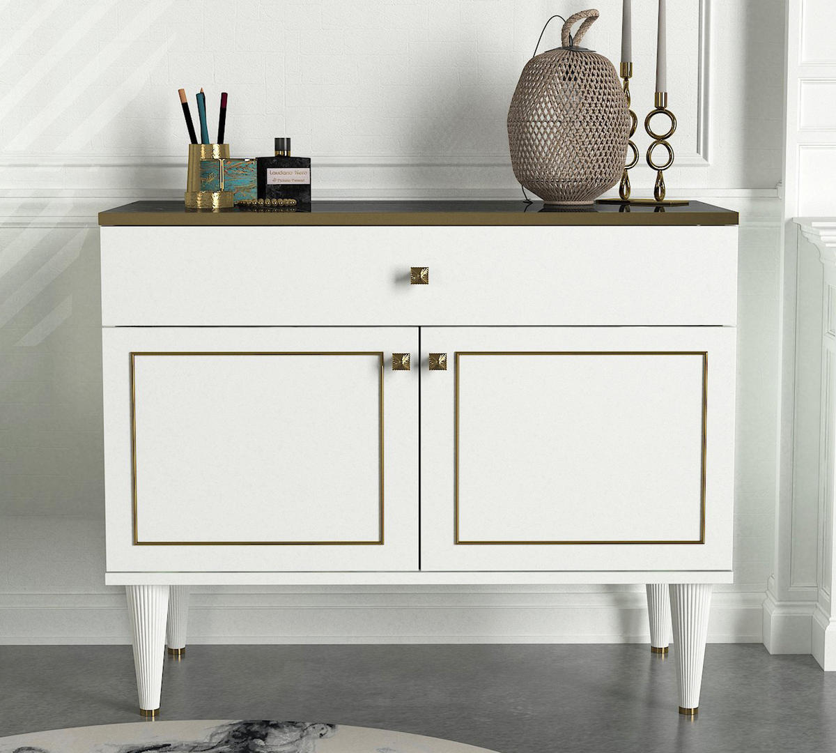 KOMMODE Ravenna Weiß Marmor Optik - Goldfarben/Weiß, Holz/Holzwerkstoff (90/76/44.8cm) - moebel17
