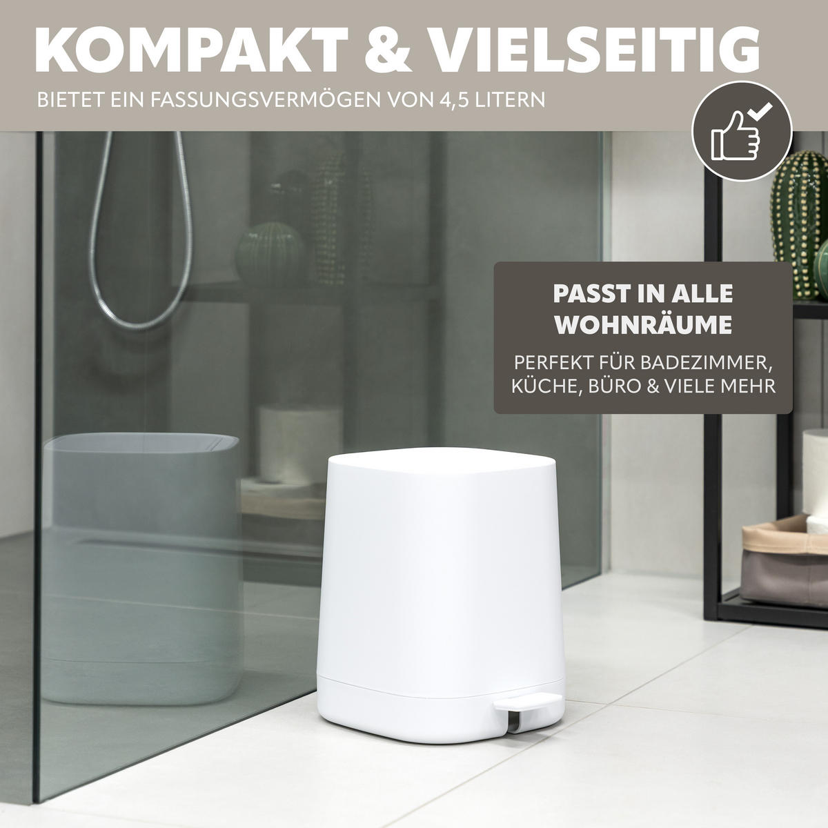 KOSMETIKEIMER VALONA, Kunststoff, weiß - Weiß, Kunststoff (21/25.5/24cm) - eluno