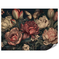 FOTOTAPETE für Schlafzimmer Pfingstrosen Tulpen Vintage Blumen Rosa Natur 350x256 - Gelb/Beige, Papier (350/256cm) - Muralo