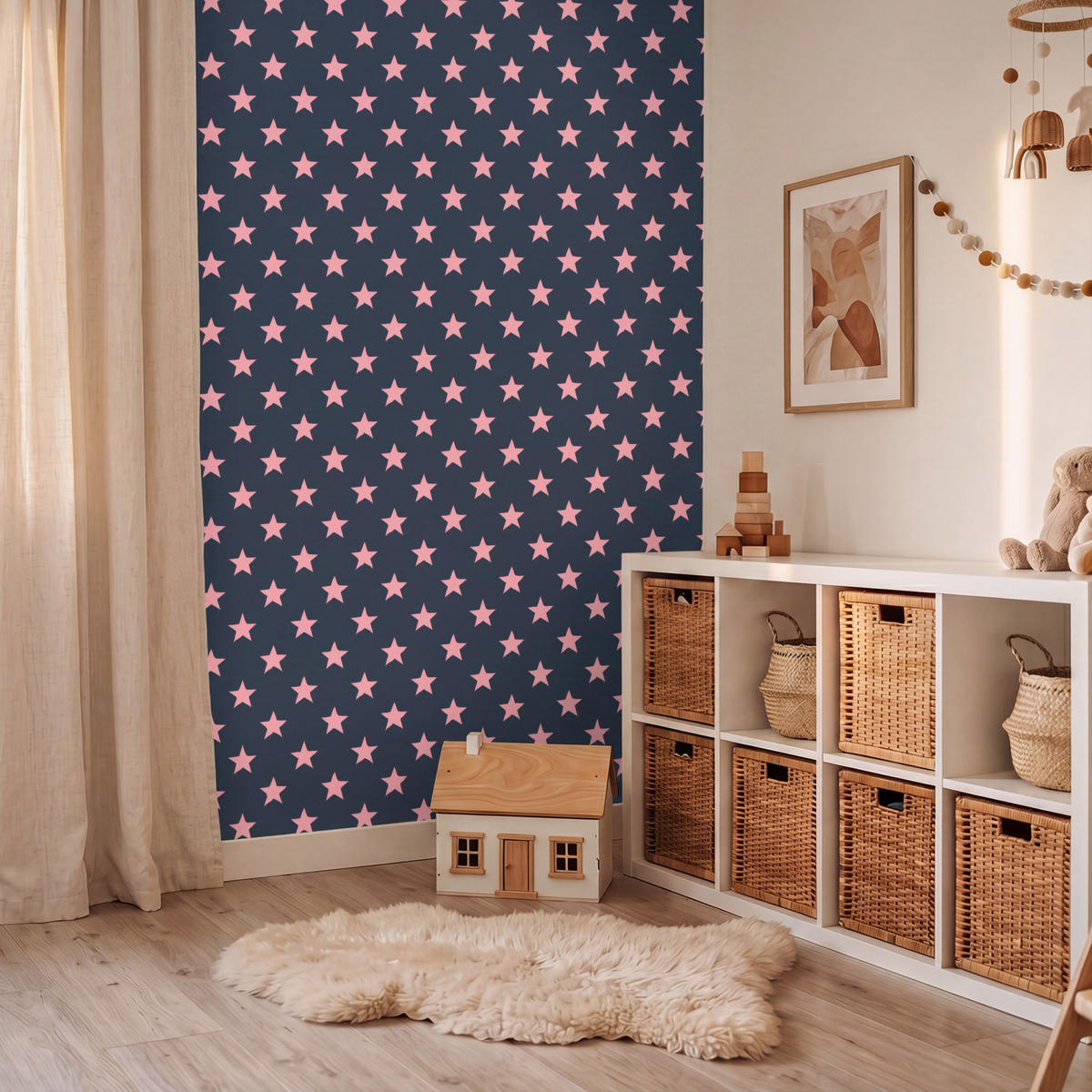 KINDERTAPETE - Muster - Sterne - Rosa - 160x220 cm - Anthrazit, Papier (160/220cm) - OnlyWow