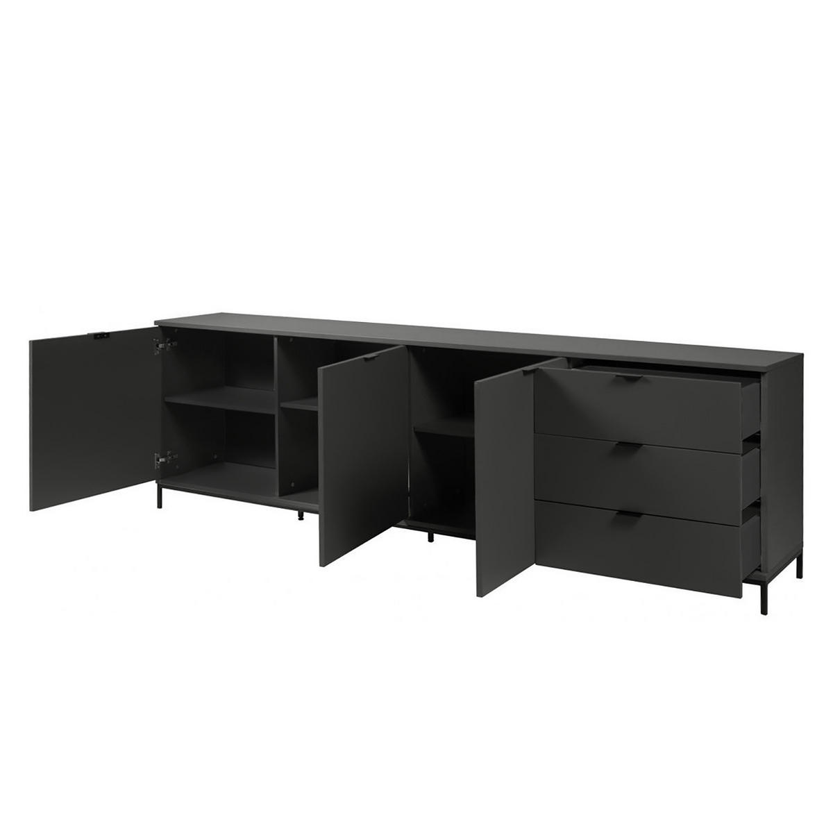 SIDEBOARD - Dunkelgrau, 240 cm - Dunkelgrau/Schwarz, Holzwerkstoff (240/74/40cm) - home24
