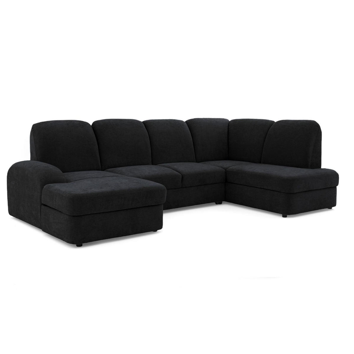 ECKSOFA VIBE U Rechts mit Schlaffunktion 129x263 Chenille Anthrazit - Anthrazit/Schwarz, Holz/Kunststoff (186/102/280cm) - Muffo