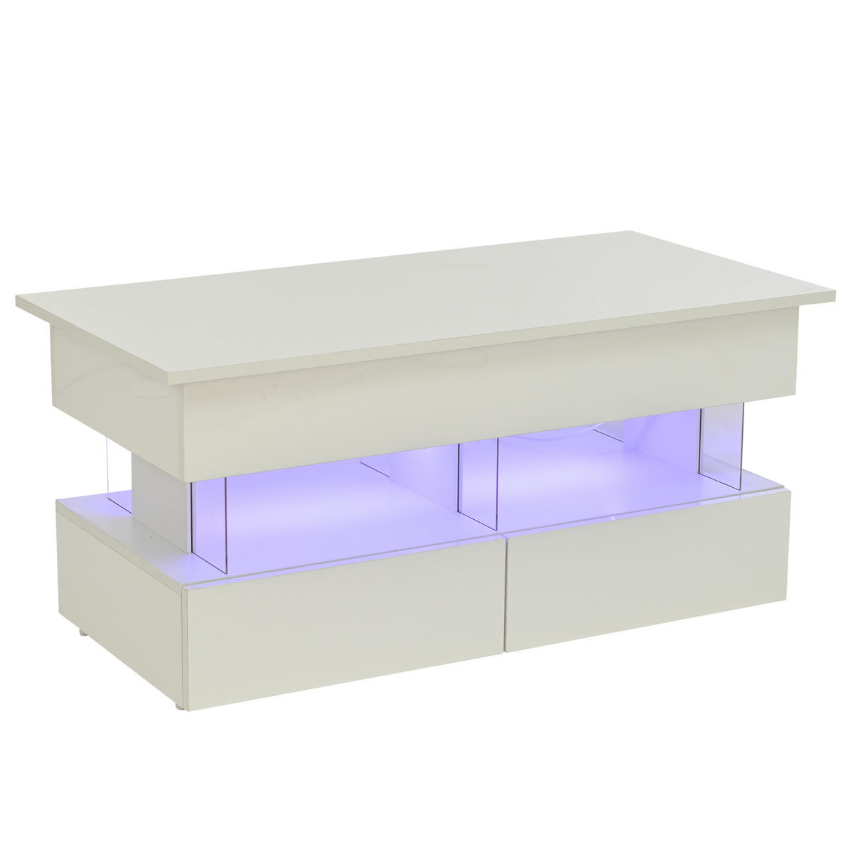 COUCHTISCH 100/50/46 cm mit anhebbarer Tischplatte, LED-Beleuchtung und 2 Schubladen, Weiß - Weiß, Holzwerkstoff (120/50/46cm) - Redom