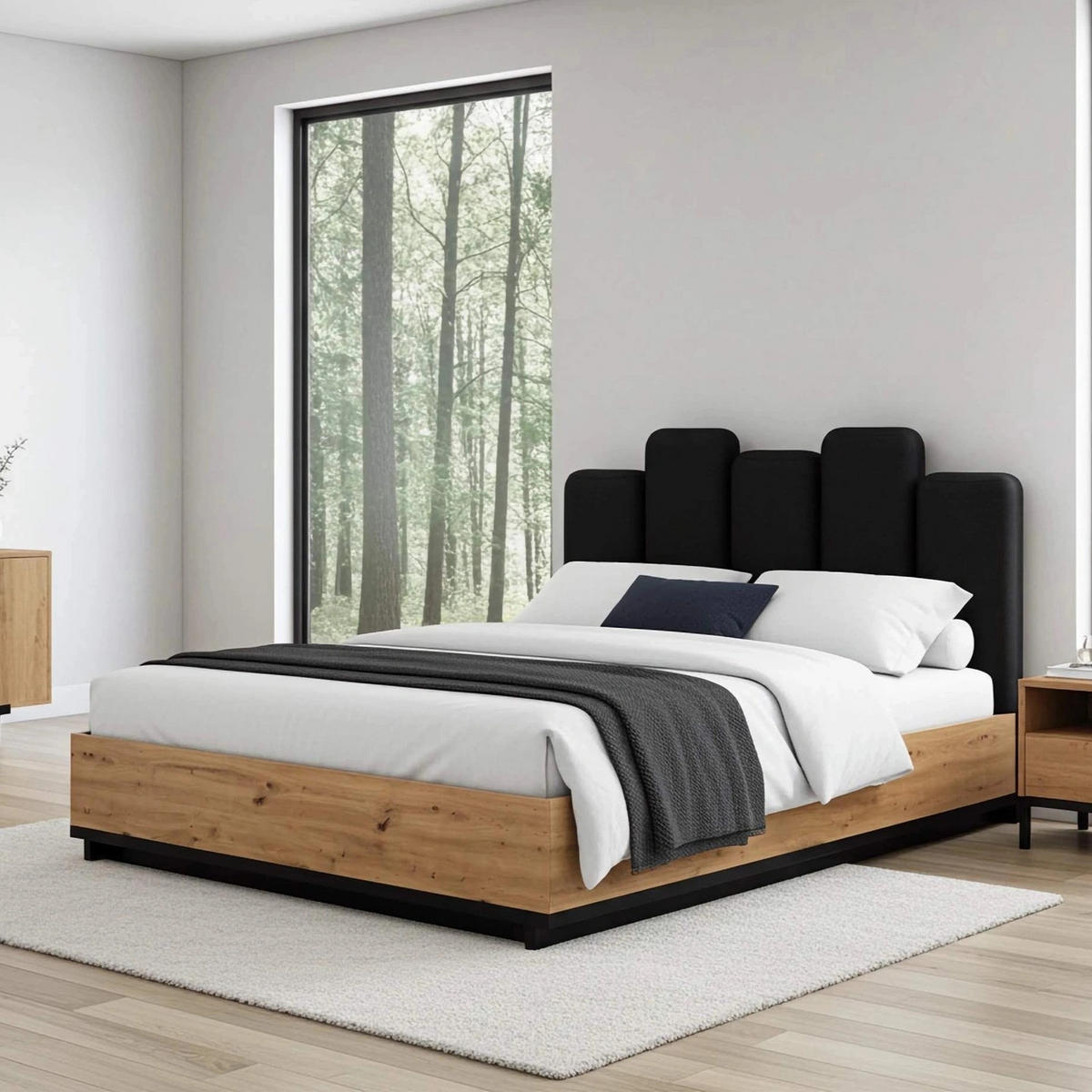DOPPELBETT Zonda 160x200 cm mit Bettkasten und Latenrost - Schwarz/Eiche Artisan, Holzwerkstoff/Kunststoff (160/200cm) - Ravio