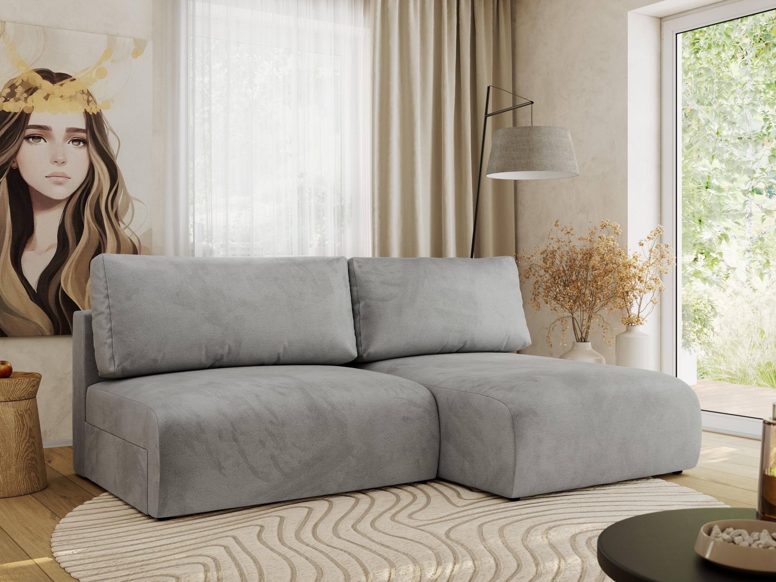 ECKSCHLAFSOFA VIVO L Hellgrau Velvet - rechts - Hellgrau/Schwarz, Kunststoff/Textil (150/223cm) - MKS