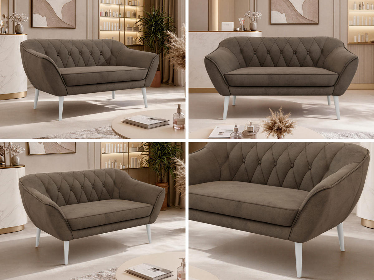 2-SITZER-SOFA PIRS - Braun Velvet - Weiße Beine - Dunkelbraun/Braun, Holzwerkstoff/Textil (140/75/74cm) - MKS