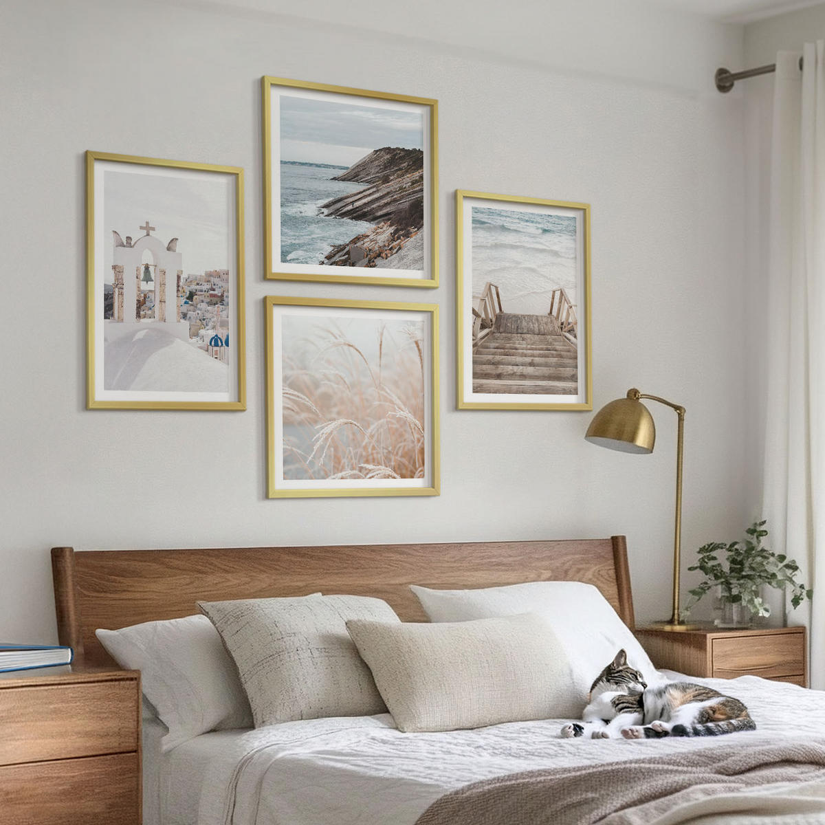 BILDER SET 4er Set - 50x50 cm & 40x60 cm Goldrahmen - Meeresarchitektur Santorin - Goldfarben, Kunststoff (50/50cm) - TULUP