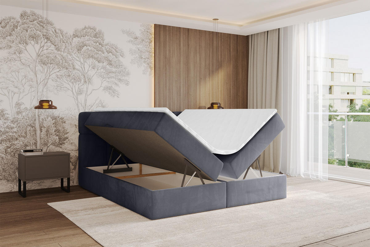 BOXBETT mit Matratze H4 - FAMA - 180x200 cm Dunkelgrau Casablanca - Dunkelgrau, Holzwerkstoff (180/200cm) - ALTDECOR