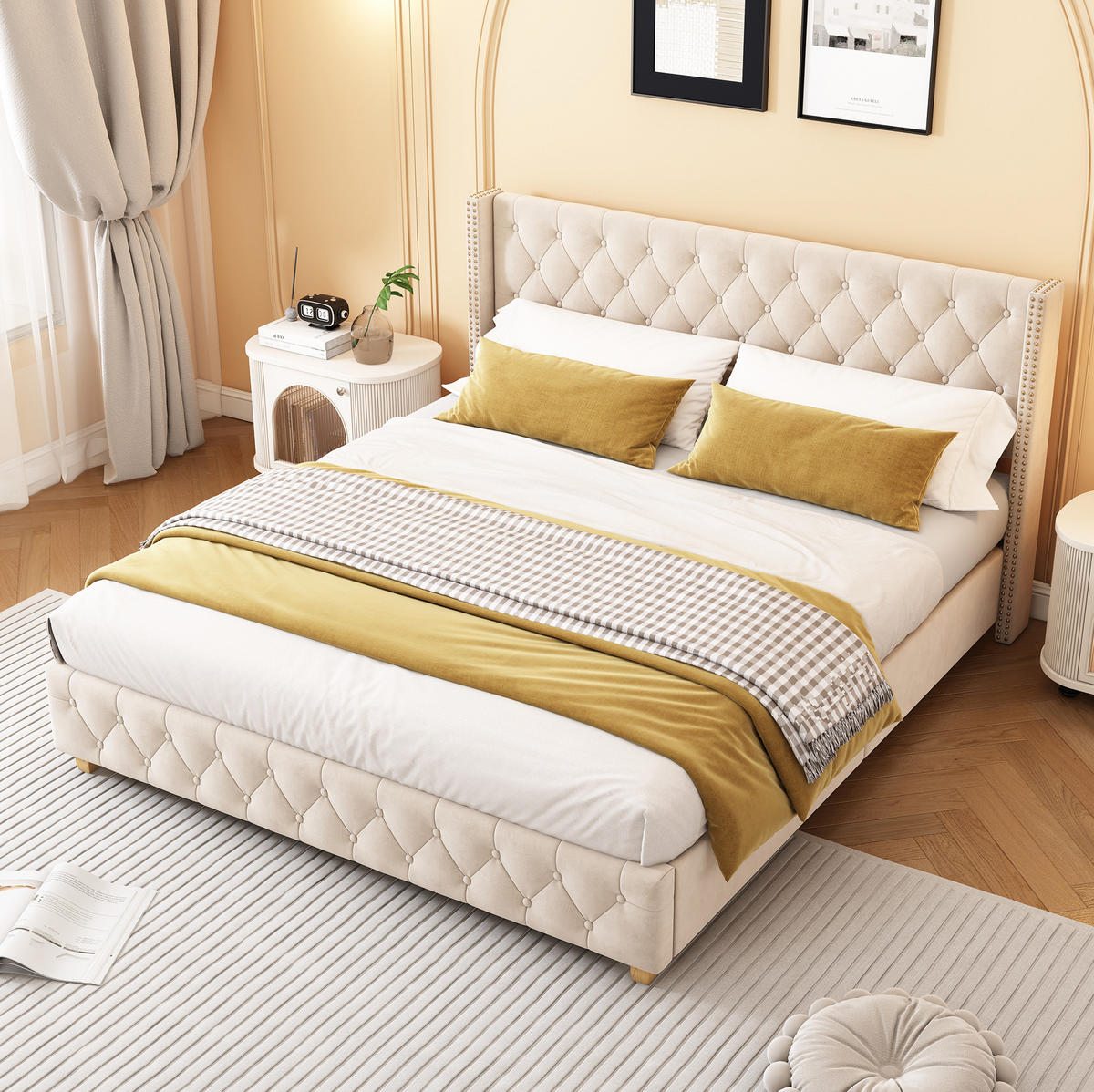 POLSTERBETT mit Lattenrost 180x200 cm Samt Hellbeige - Beige, Metall (180/200cm) - Meubliv