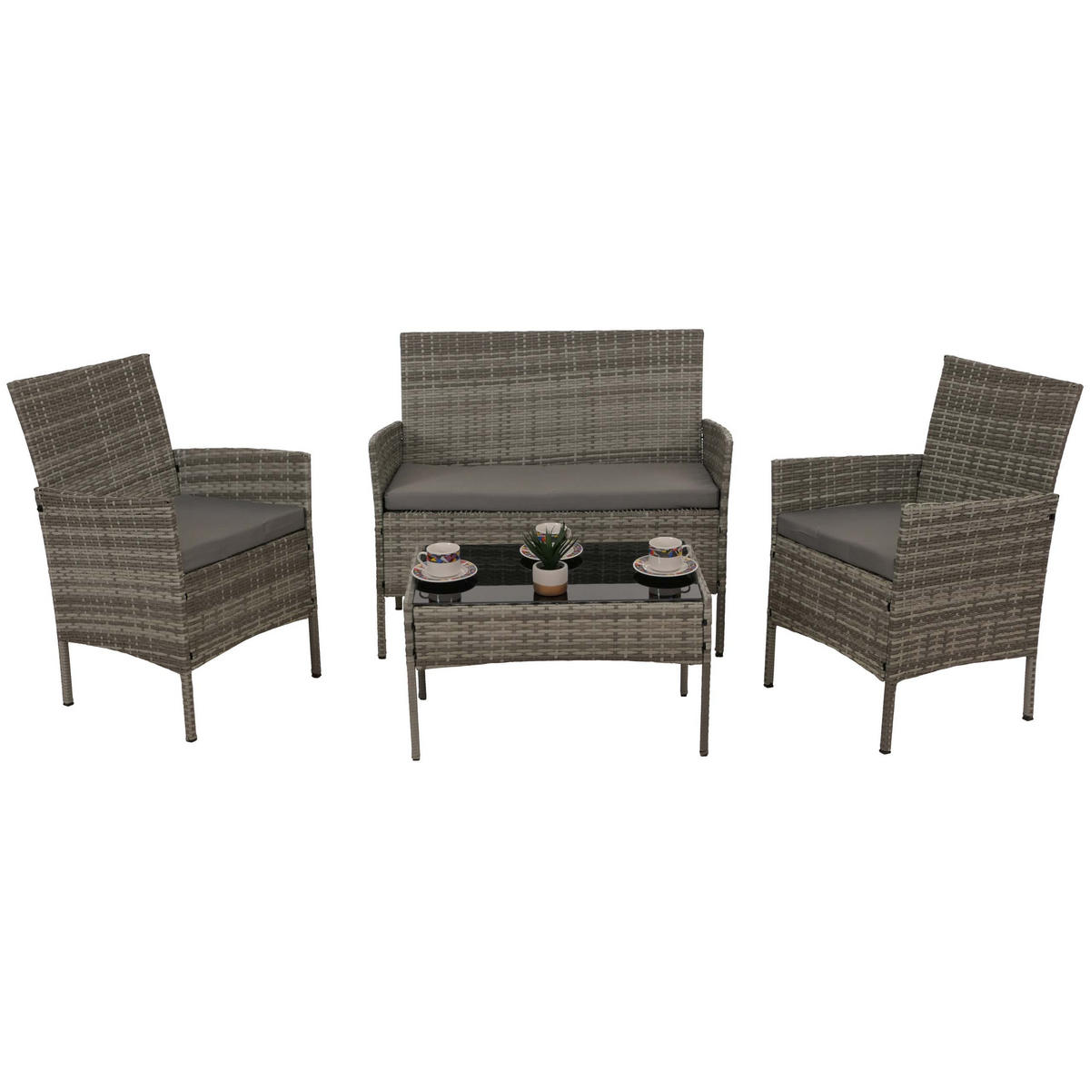 GARTEN-GARNITUR Poly-Rattan Grau - Grau, Metall - PROREGAL