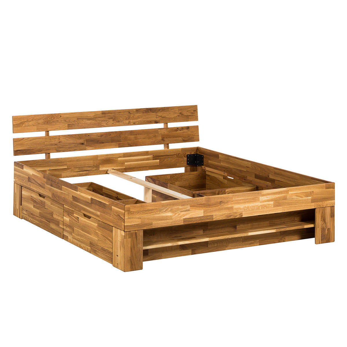 MASSIVHOLZBETT - Eiche massiv - Eichefarben, Holz (200/200cm) - home24