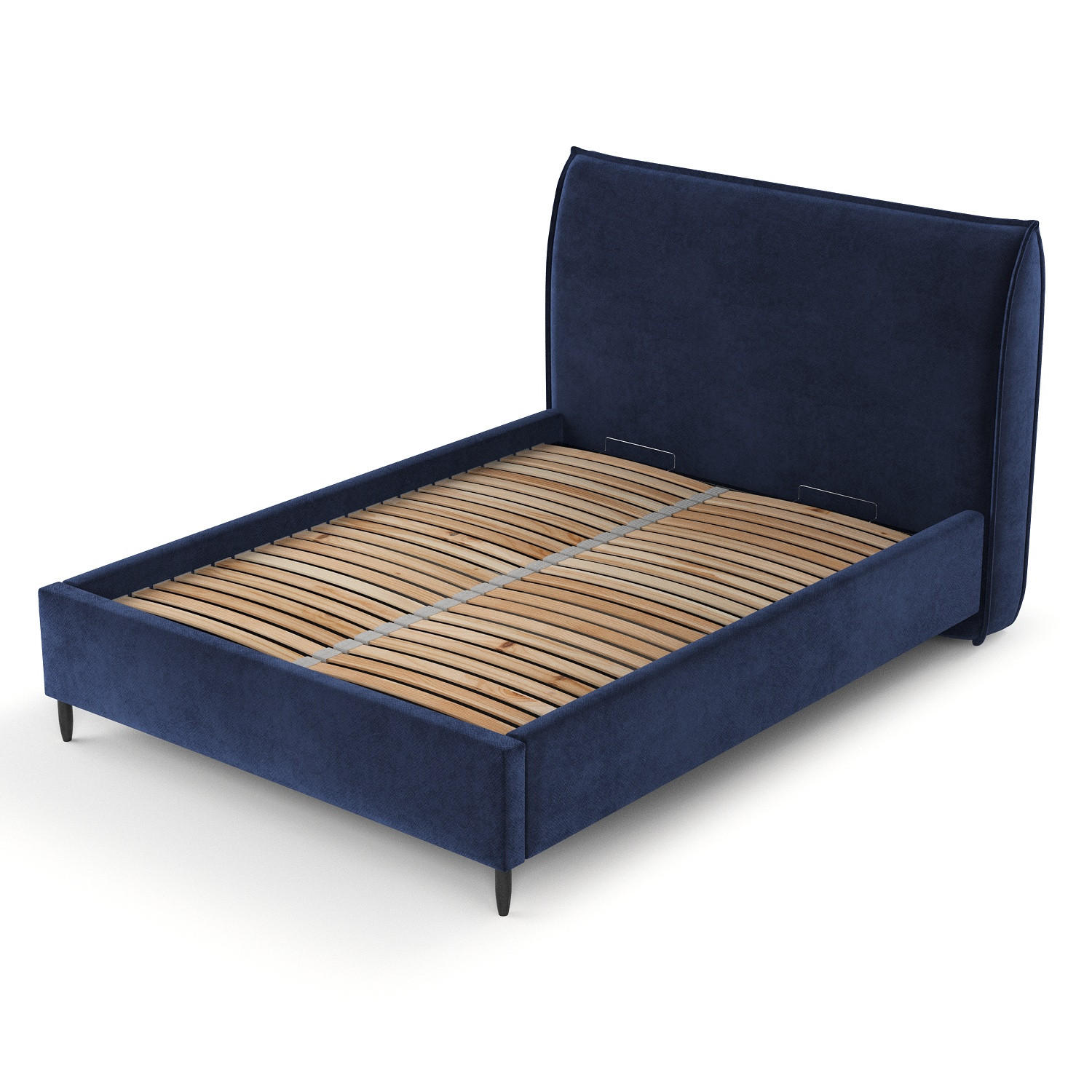 POLSTERBETT Shell Marineblau 140/200 cm im Samtstoff - Schwarz/Naturfarben, Holz/Holzwerkstoff (140/200cm) - Maison de Reve