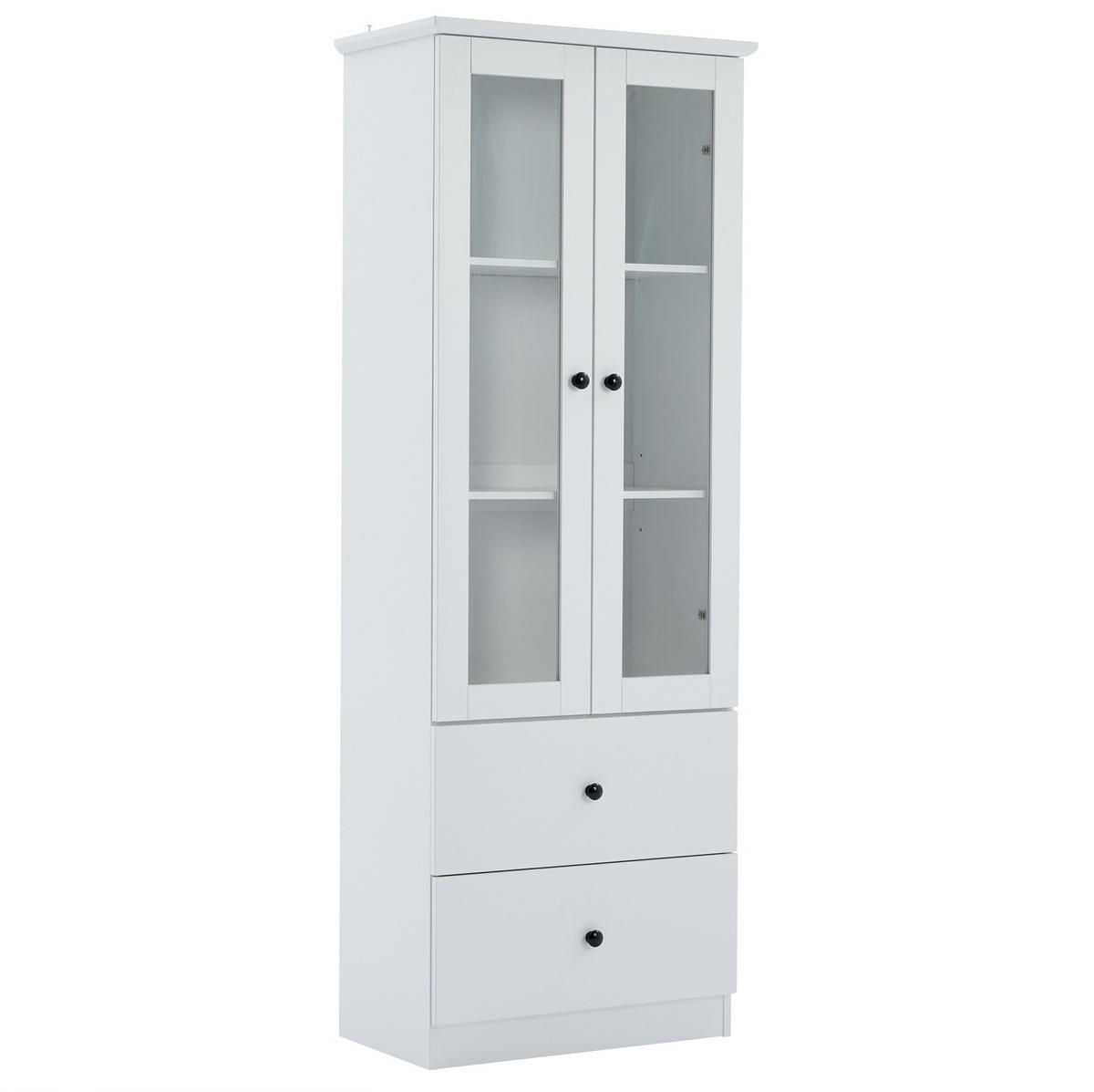 VITRINE 60/35,5/165 cm aus MDF und Holzwerkstoff mit LED-Beleuchtung und 2 Schubladen Weiß - Weiß, Holzwerkstoff (60/165/35.5cm) - Modenvie