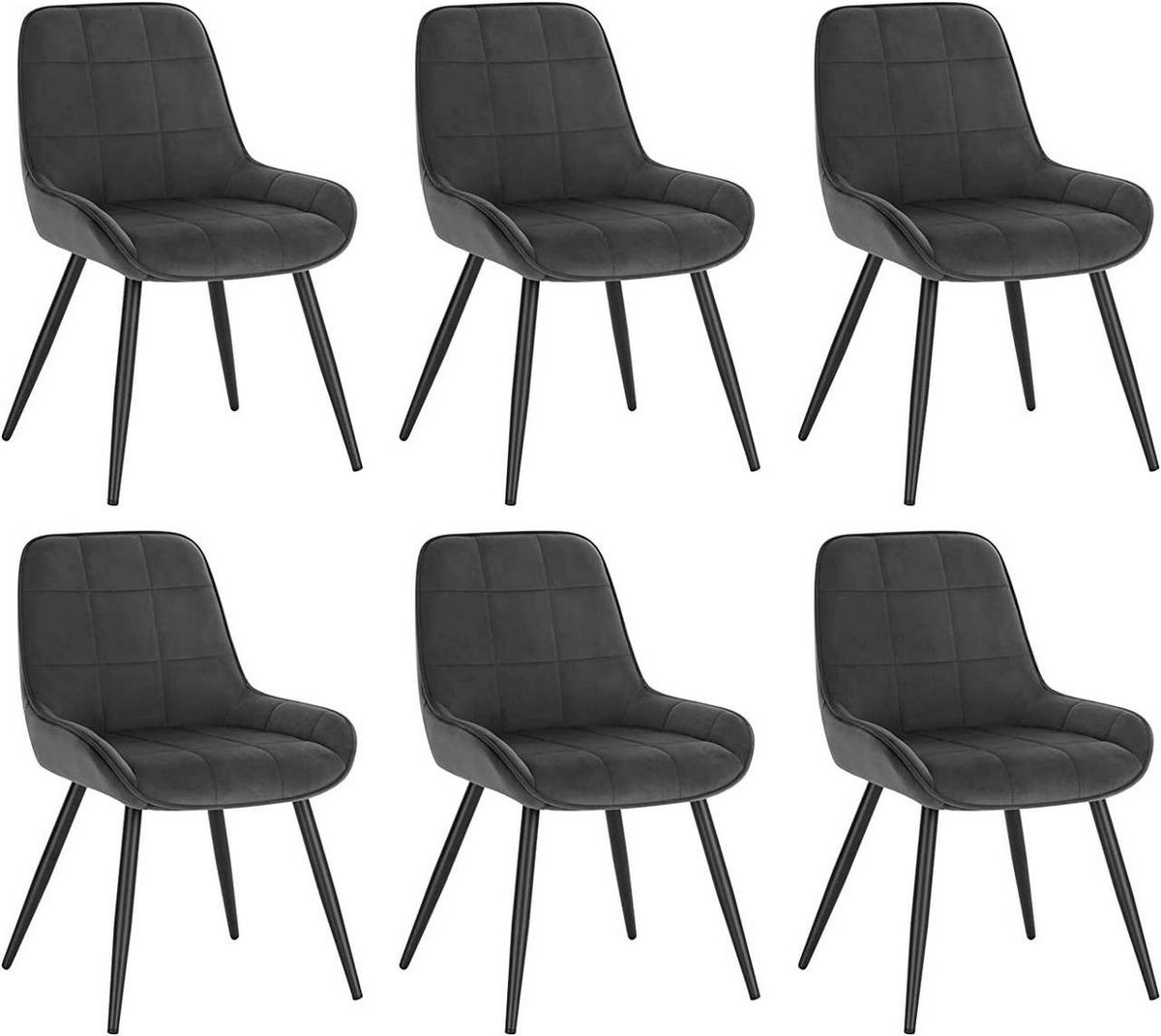 ESSZIMMERSTUHL 6er-Set, Polsterstuhl, Samt, Dunkelgrau - Dunkelgrau/Schwarz, Textil/Metall (52.5/81.5/62cm) - Woltu