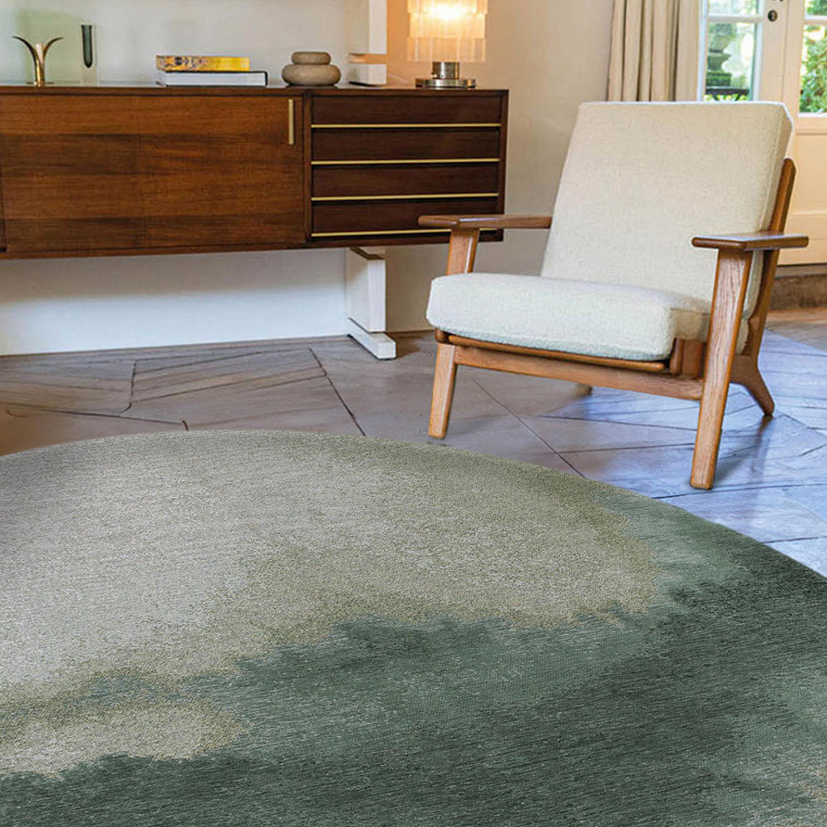 TEPPICH Palm Green Meditation Lagoon 240/240 cm - Grün, Textil (240/240cm) - Louis De Poortere