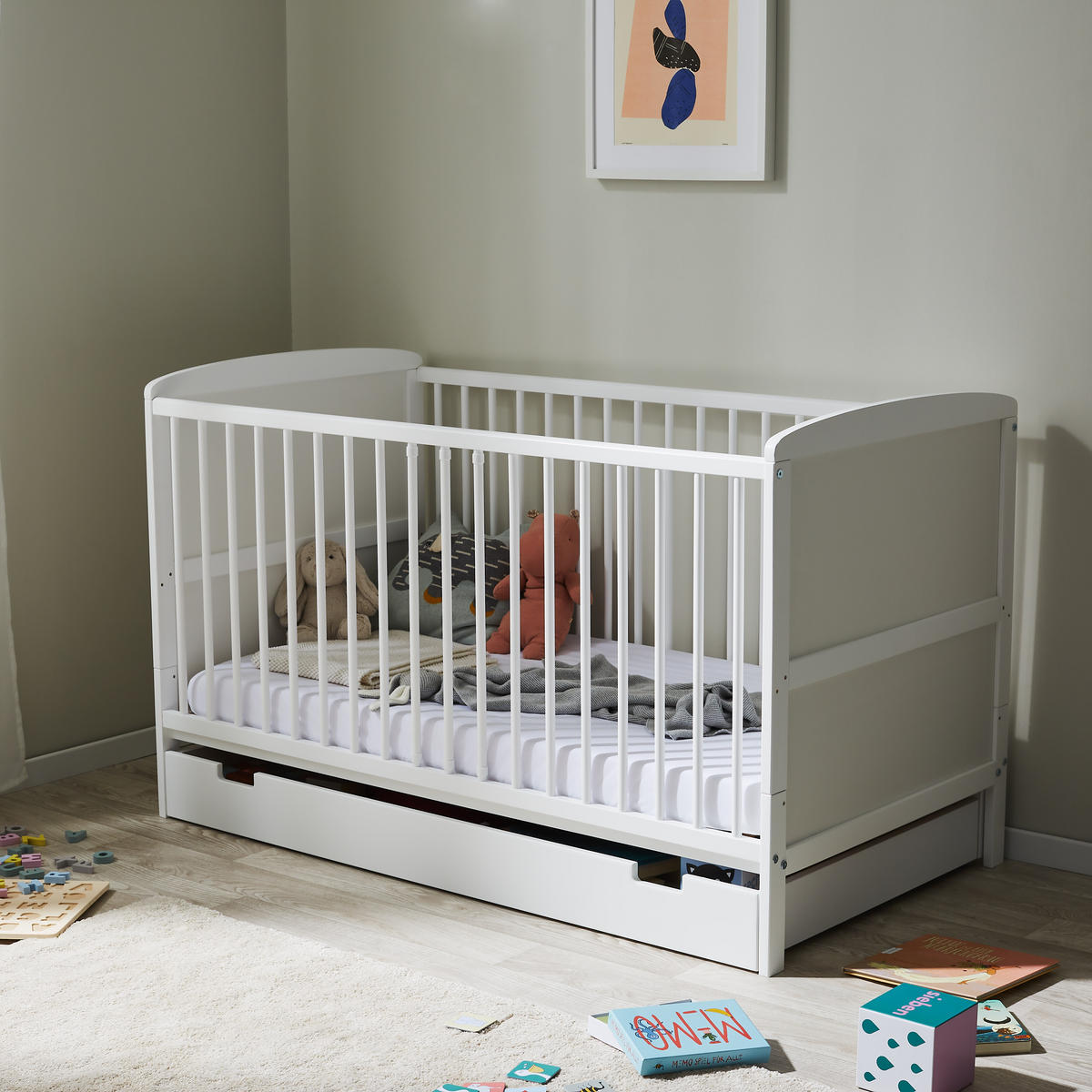 BABYBETT 70x140 cm mit Schublade in weiss - Weiß, Holz (70/140cm) - Kids Collective