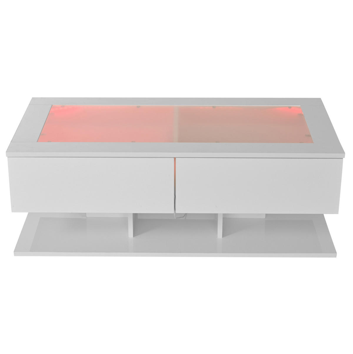 COUCHTISCH 100/50/35 cm aus Spanplatte mit Glasplatte, 2 Schubladen und LED-Beleuchtung, Weiß - Weiß, Holzwerkstoff (100/50/35cm) - Redom