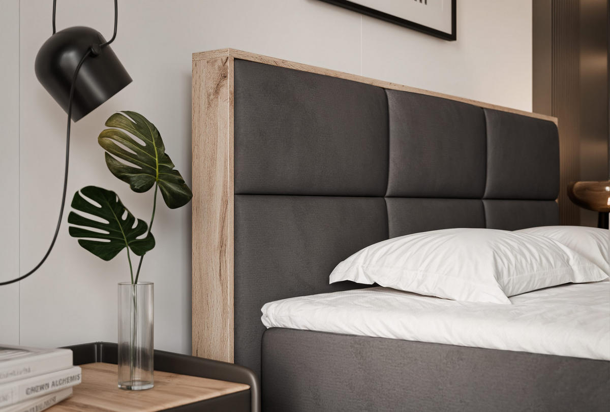 BOXBETT LAVIO 160/200 cm, in Grau, mit Matratze und Topper - Grau, Holzwerkstoff/Textil (160/200cm) - Idohome
