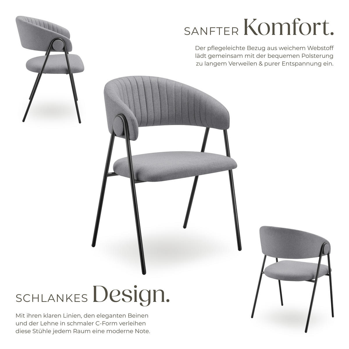 ARMLEHNSTUHL 6er Set Bedano 60 x 58 x 85 cm grau - Grau, Kunststoff (60/85/58cm) - tectake