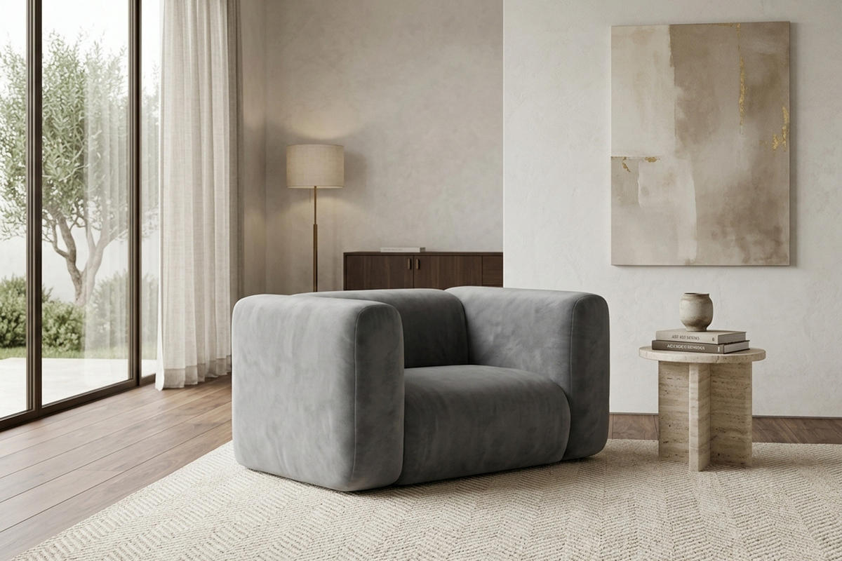WOHNZIMMERSESSEL Aus Velvet-Stoff Bluvel, Aschgrau, GRETA - Grau, Holz (137/70/89cm) - Kaiser Möbel