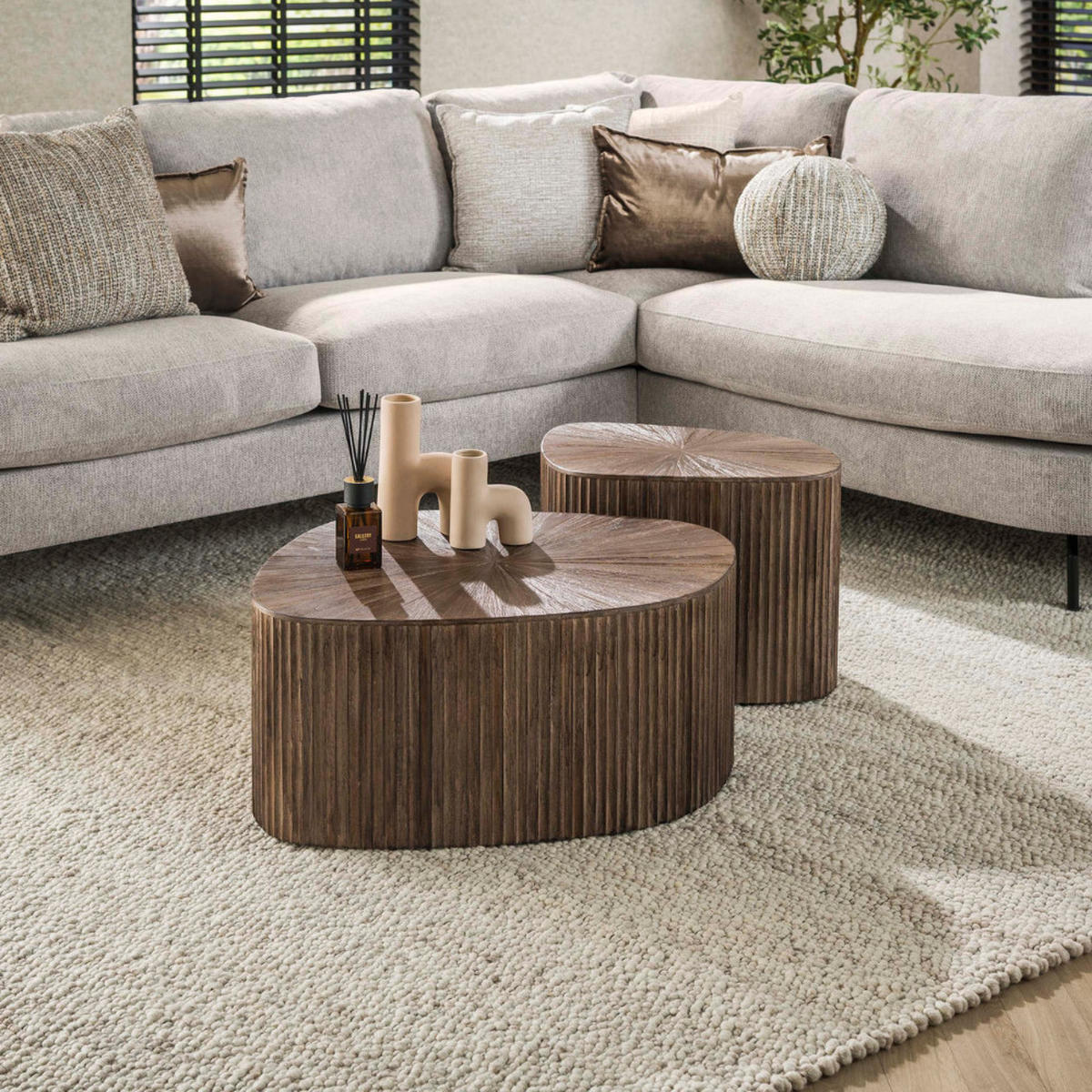 COUCHTISCH-SET ROCCO QUADRATO Organische Soft-Square Blocktische in Espresso - Braun, Holz (68/73/31cm) - alesvelt