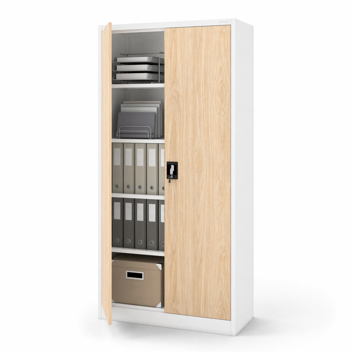 AKTENSCHRANK JAN 185x90x45 cm - Weiß/Braun, Metall (90/185/40cm) - Jan Nowak