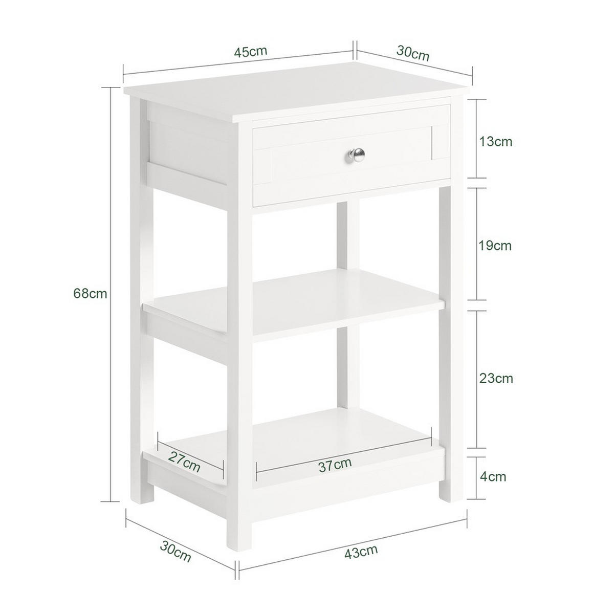 NACHTTISCH mit Schublade und zwei Ablagen FBT46-WX2 - Ahornfarben, Fell (45/68/30cm) - SoBuy