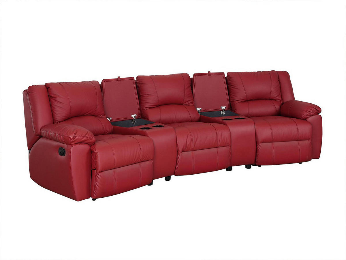 RELAXSOFA 3-Sitzer - Leder - Rot - AROMA - Rot, Leder (308/97/99cm) - Vente-Unique