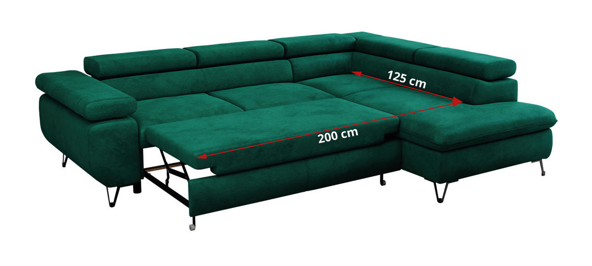 ECKSOFA PETER L Dunkelgrün Velvet - Links Seite - Dunkelgrün/Schwarz, Textil/Metall (208/273cm) - MKS