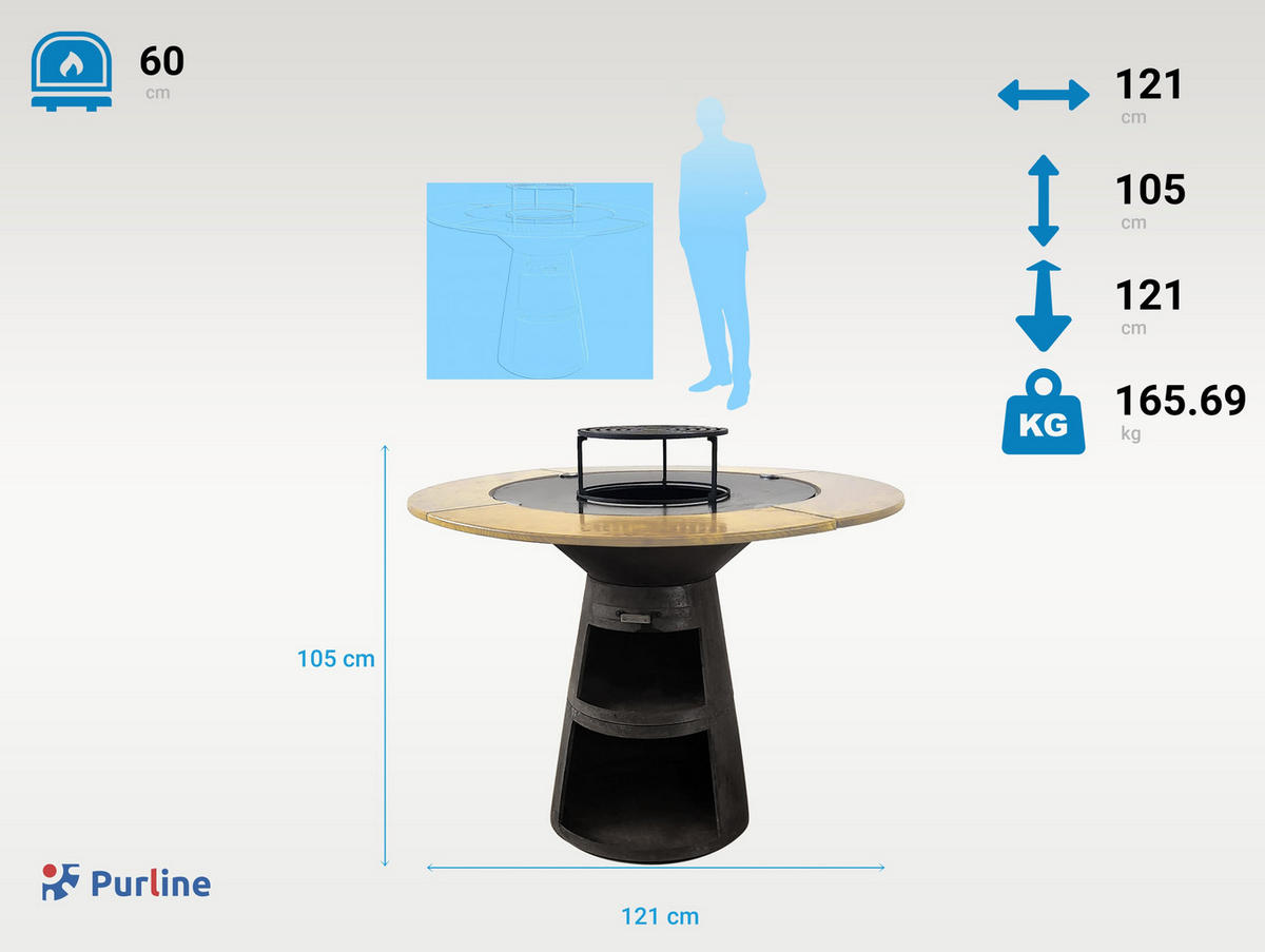 HOLZKOHLEGRILL Feuerschale Schwarz inkl. Schutzhülle - Schwarz, Metall (121/105/121cm) - Purline