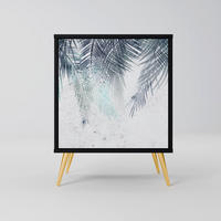SIDEBOARD PALM VEIL, Schwarz, 57,5x42x75,5 cm, Goldfarbene Metallfüße - Goldfarben/Multicolor, Holzwerkstoff/Metall (57.5/75.5/42cm) - SpaceRebels