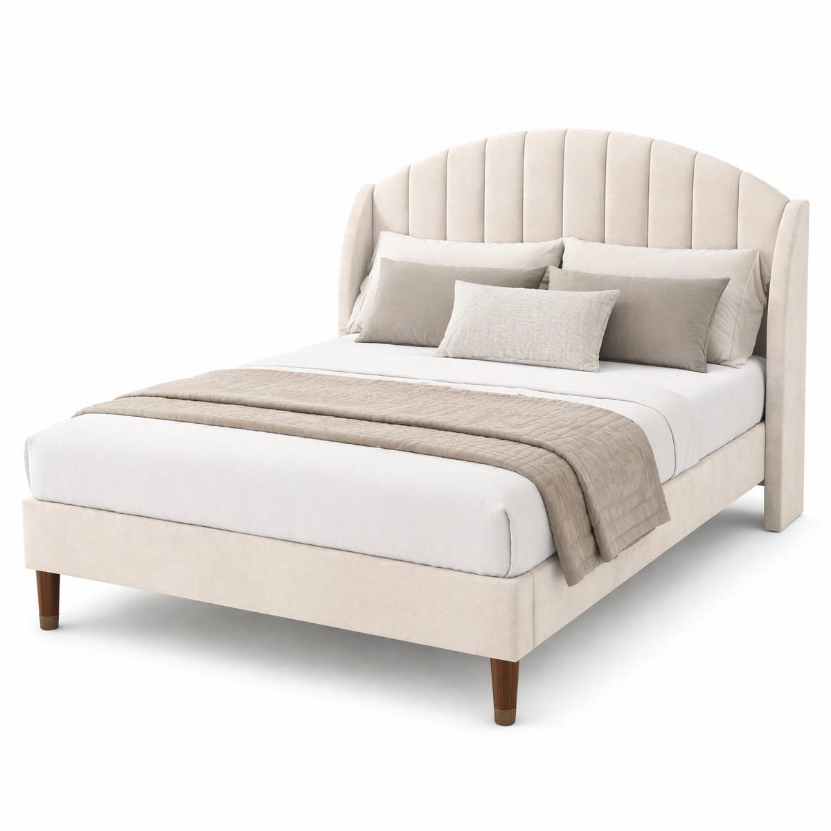 POLSTERBETT 140/200 cm in Beige Samt mit Lattenrost und Kopfteil - Beige, Holzwerkstoff/Textil (140/200cm) - CHICFURN
