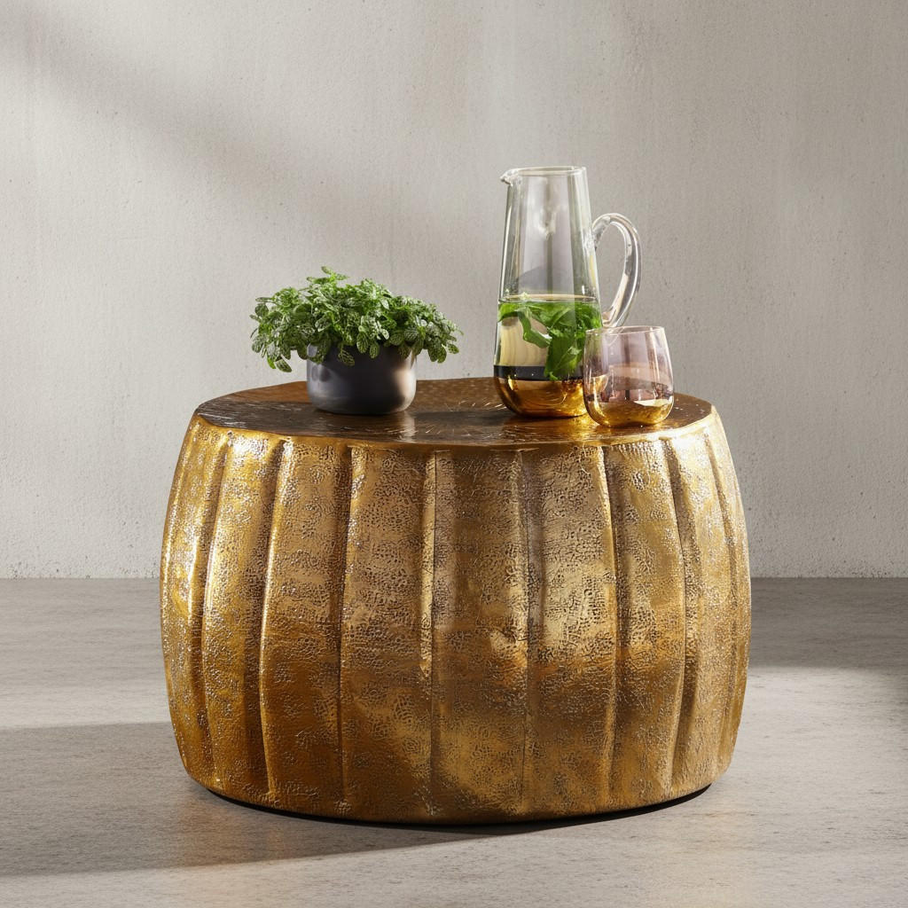 COUCHTISCH LIMENTRA im orientalischen Stil aus strukturiertem Aluminium, Gold 60x60x36 cm - Goldfarben, Metall (60/60/36cm) - KADIMA DESIGN