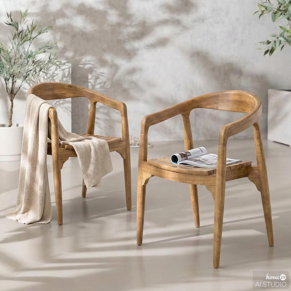 MASSIVER GARTENSTUHL - 2er-Set - Teak massiv - Braun - Teakfarben, Holz (58/79/57cm) - home24