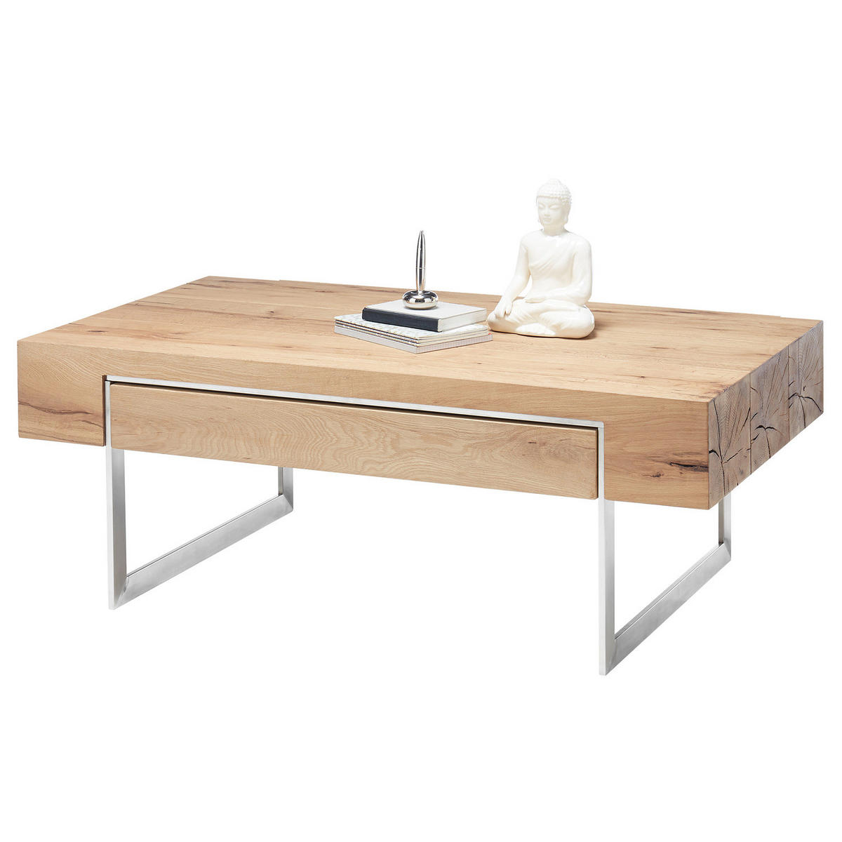 COUCHTISCH - Eiche Dekor / Silber - Braun, Holzwerkstoff/Metall (60/110/40cm) - home24