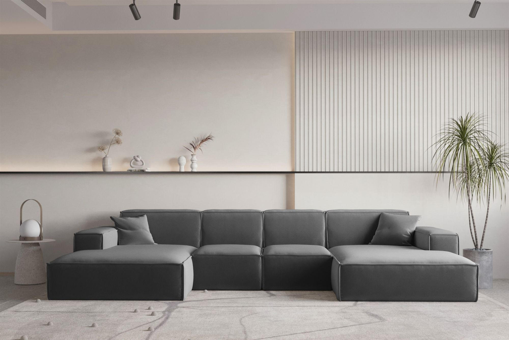 WOHNLANDSCHAFT Celes Premium Xs Opera - Dunkelgrau, Holzwerkstoff/Textil (342/73/165cm) - Fun Möbel