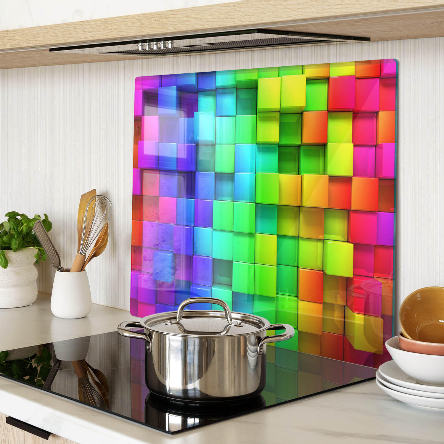 GLASPLATTE 60x52 cm Bunte Schachteln - Schwarz Hochglanz/Schwarz, Glas (60/0.4/52cm) - TULUP