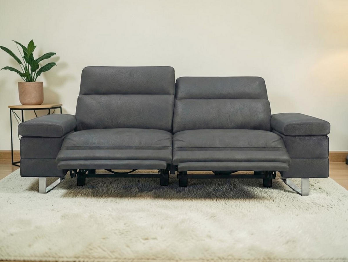 3-SITZER Sofa Virage Echtleder mit 2 x Relaxfunktion Anthrazit - Anthrazit, Leder/Metall (212/75/109cm)