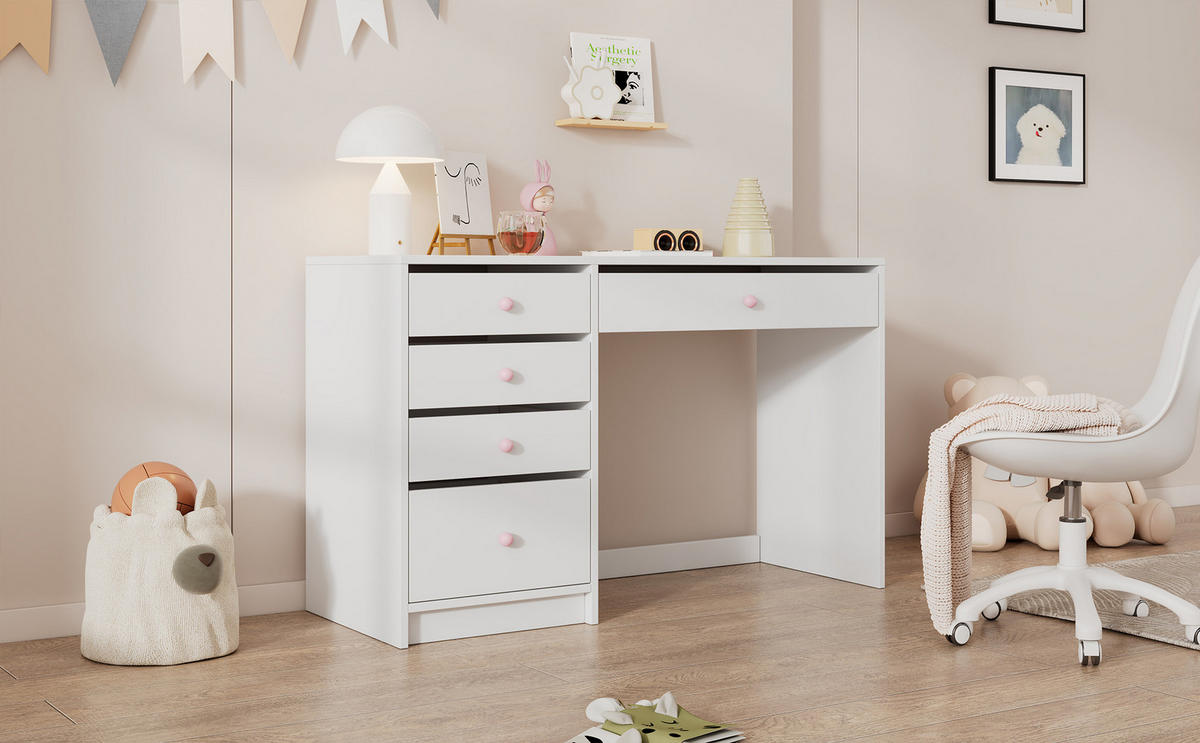 SCHREIBTISCH Weiß 120/45/74 cm mit 5 Schubladen - Weiß, Holzwerkstoff (120/45/74cm) - PANGIVO